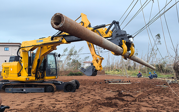 “摩羯”來襲，徐工開挖立桿一體機(jī)跑贏時(shí)間助力抗災(zāi)復(fù)電搶修